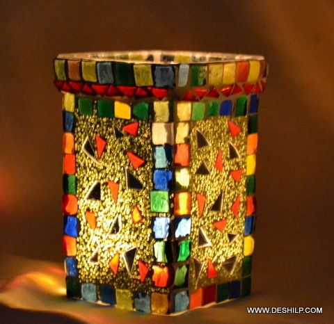 MULTI MOSAIC SMALL CANDLE HOLDER