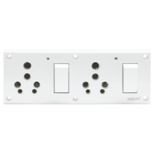 Pressfit Glory 8-in-1 6/16 Amp Indian Switch Socket Combined - Plastic, White | Shutter Lock Feature, 2 & 3 Pin Socket Options, Max Current 16 Amp