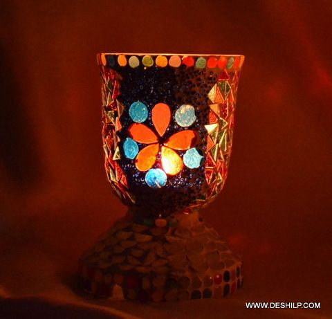 MOSAIC HURRICANE SHAPE GLASS CANDLE VOTIVE