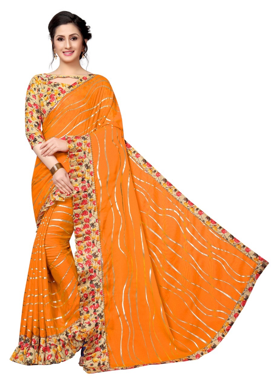 Ruffele Laheriya Satin Saree