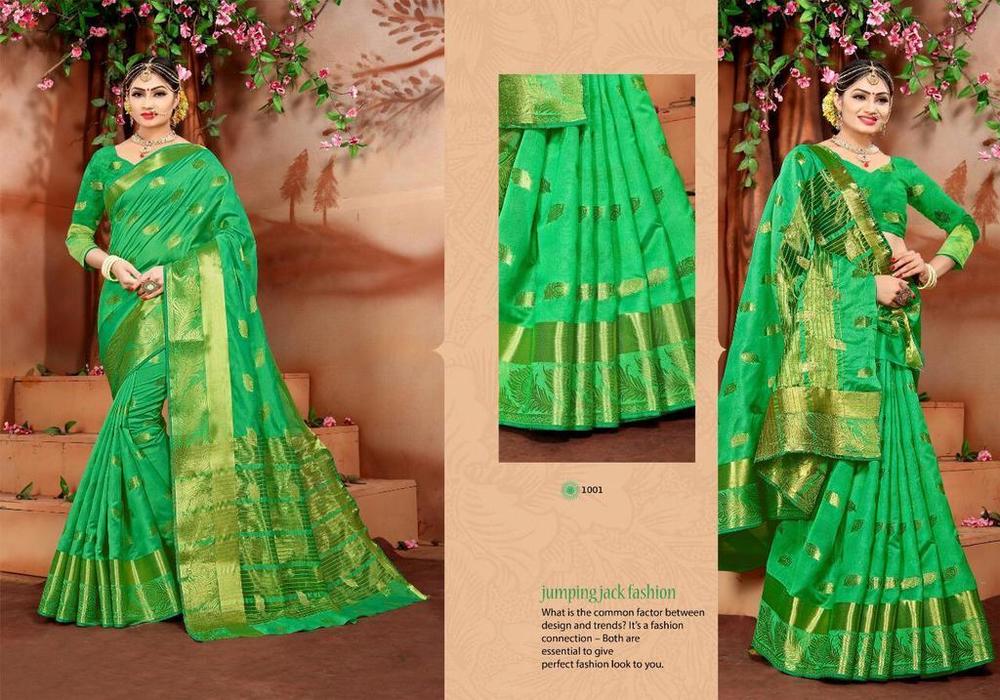 Green Cotton Silk Sarees