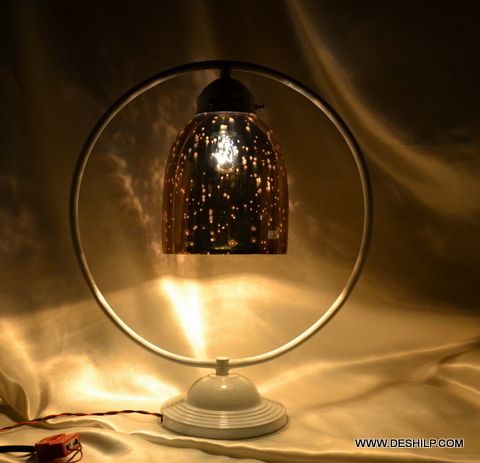 SILVER FINISH ANTIQUE GLASS TABLE LAMP