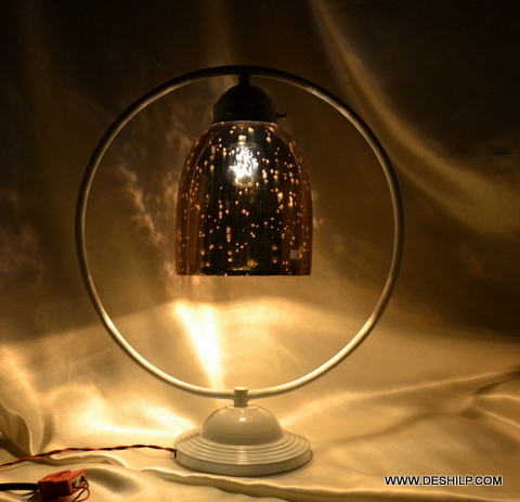 Silver Polish Glass Table Lamp - Color: Brown