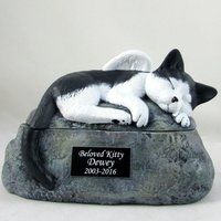 Sleeping Angel Cat Cremation Urn Custom Painted