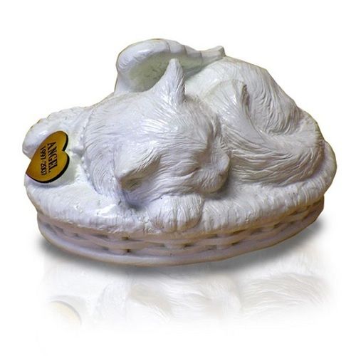 Sleeping Angel Cat Cremation Urn White