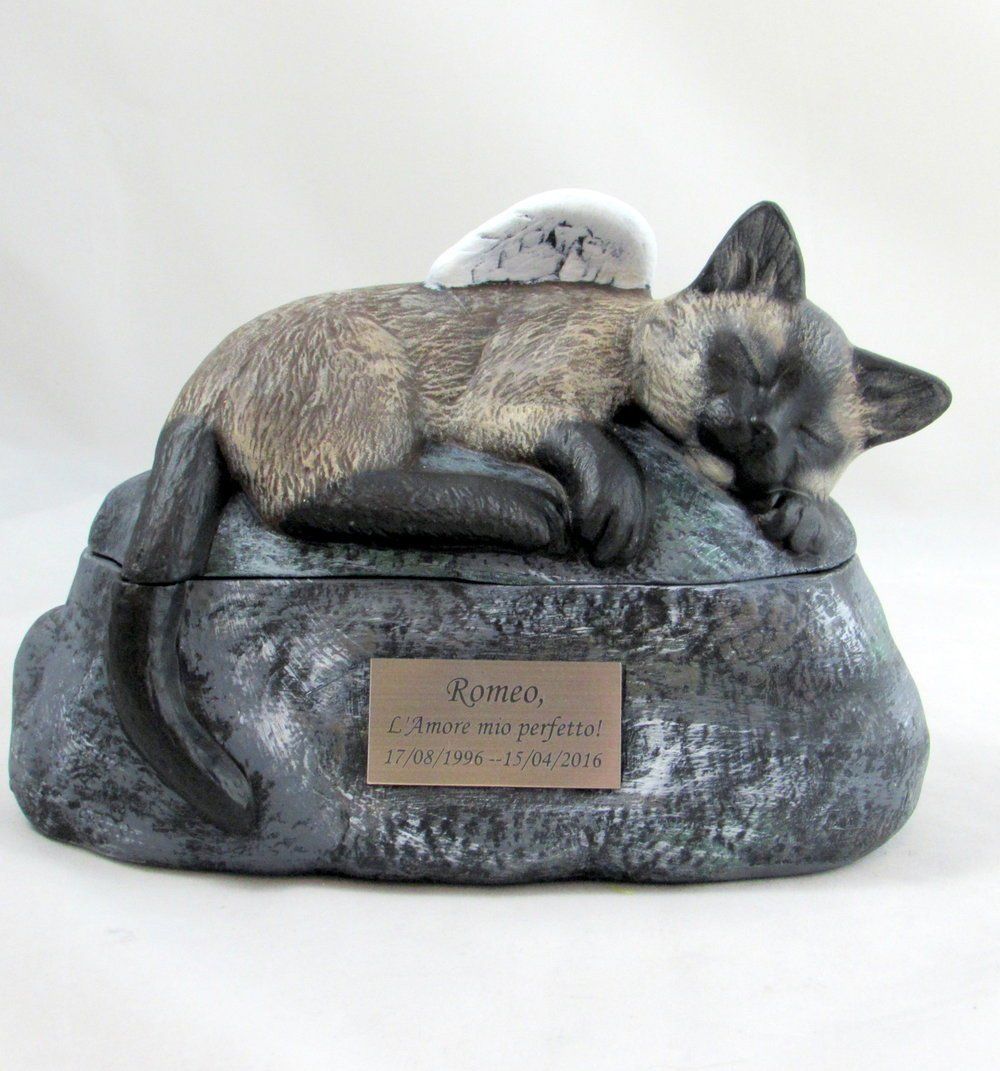 Sleeping Cat with Angel Wings Garden Statue Memorial Pet