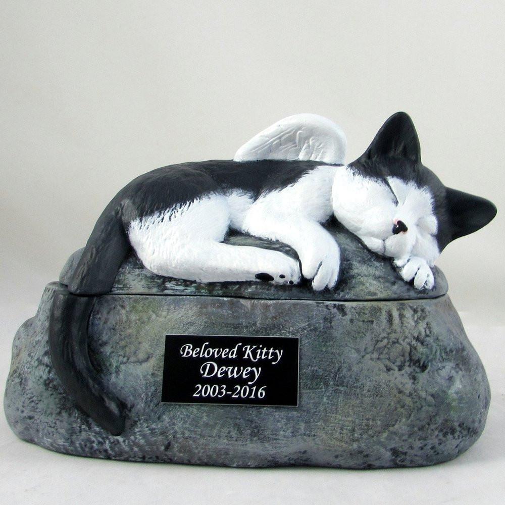 Sleeping Angel Cat Cremation Urn Verdigris