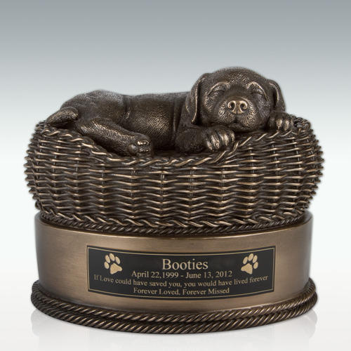 Large Bronze Dog in Basket Cremation Urn