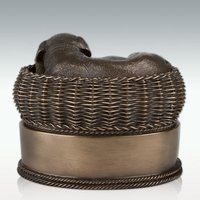 Large Bronze Dog in Basket Cremation Urn