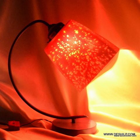 Red Silver Handmade Glass Table Lamp