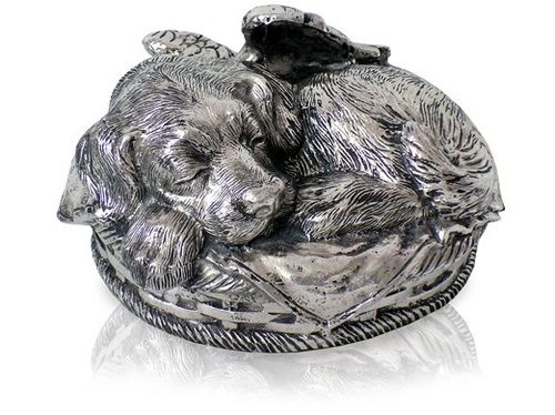 Sleeping Angel Dog Metal Urn Silver