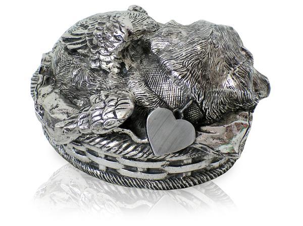 Sleeping Angel Dog Metal Urn Silver