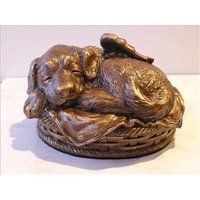 Angel Dog in Basket Cold Cast Bronze Finish Cremation Urn