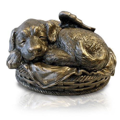 Sleeping Angel Dog Cremation Urn Bronze