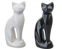 White & Black Cat Shaped Urn For Pet Cat Ashes Cremation Memorial