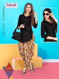 Patiala Suit - Cotton Fabric, Size S/m/l/xl, Black Color - Printed Pattern, Three-quarter Sleeves, V-neck Neckline, Casual And Formal Wear