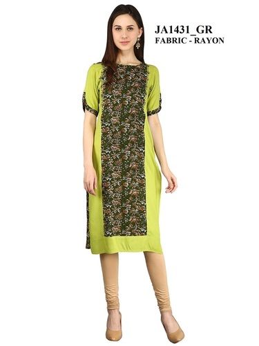 Green Straight Rayon Kurti