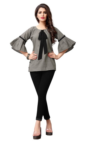 Ladies Designer Top - Cotton, S, M, L, XL | Grey, Yellow, Green, Black, Red, Short Sleeves, Washable, All Season Ethnic Wear
