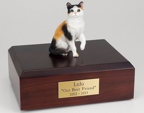 Cat Figurine Cremation Urn with wood base