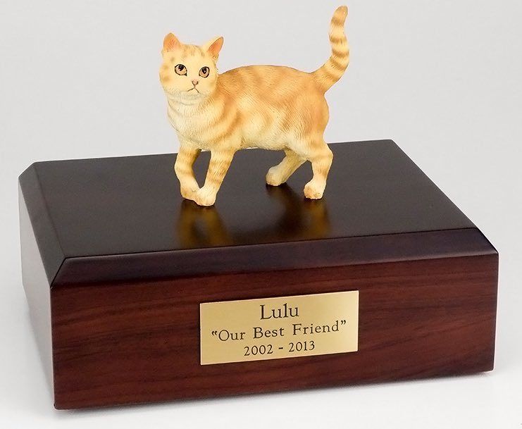 Cat Figurine Cremation Urn with wood base