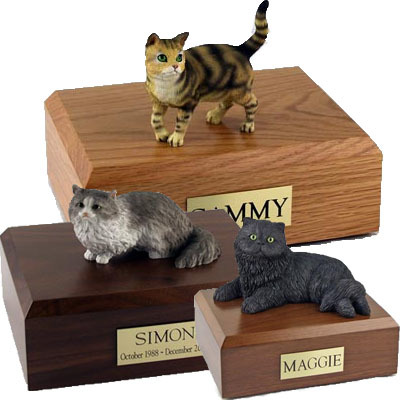 Cat Figurine Cremation Urn with wood base