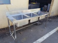 Stainless Steel Sink - 60" X 30" X 36", 10" Bowl Depth, Satin Finish, 16 Gauge, 3 Bowls, Free Standing