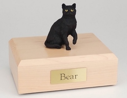 Cat Figurine Cremation Urn with Smooth wood