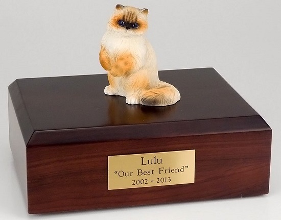 Cat Figurine Cremation Urn with Smooth wood