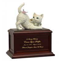 Cat Figurine Cremation Urn with Smooth wood