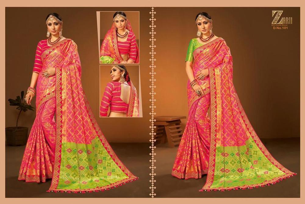 Pink And Green Wedding Banarasi Silk Sarees