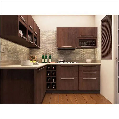 Solid Wood Wooden L Shaped Modular Kitchen