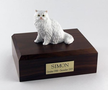 White Cat Figurine Urn Chocolate wood