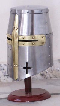 THORINSTRUMENTS (with device) Medieval Templar Crusader Knight Armor Helmet With Wooden Stand Greek Spartan Roman