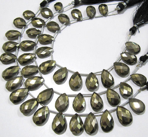 Natural Pyrite Pear Shape Briolette Faceted Beads