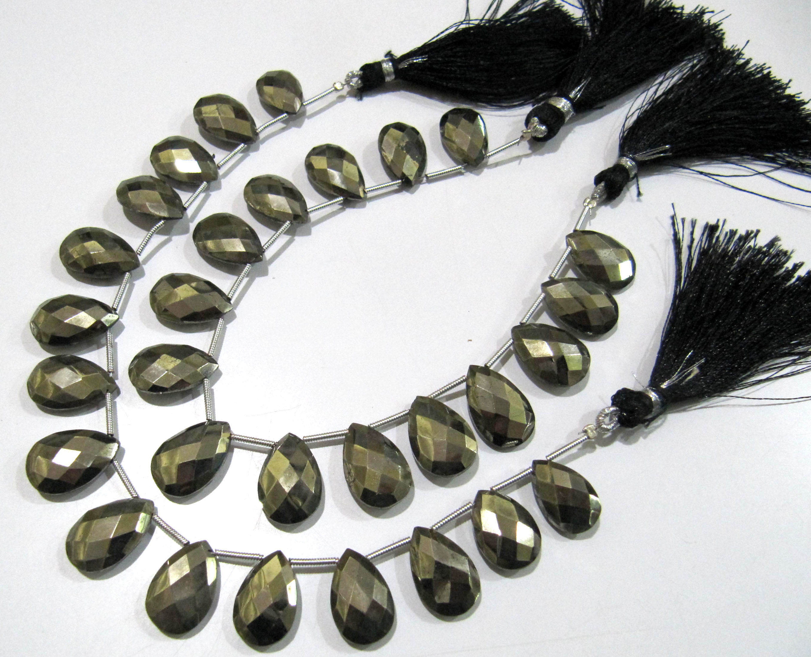 Natural Pyrite Pear Shape Briolette Faceted Beads