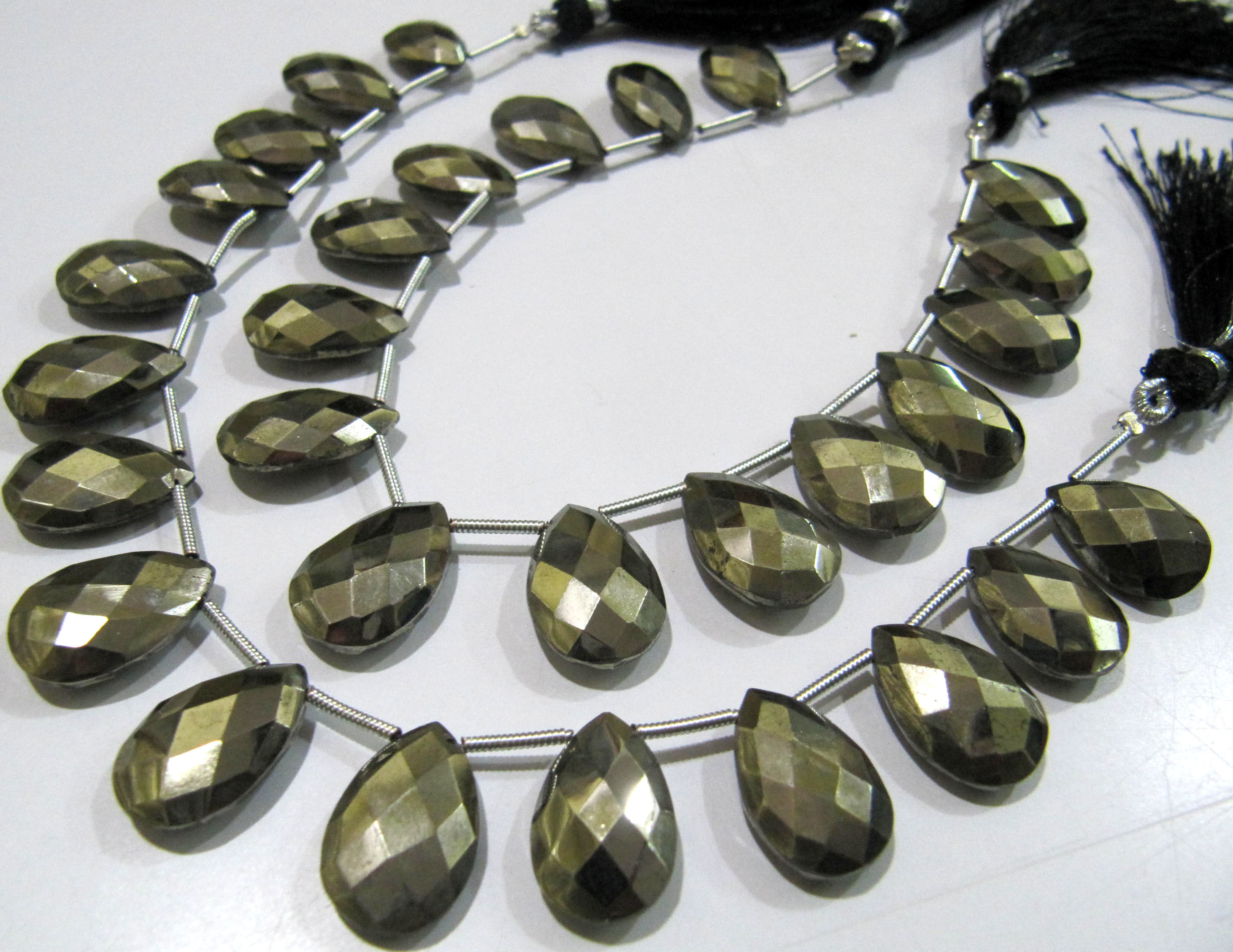 Natural Pyrite Pear Shape Briolette Faceted Beads