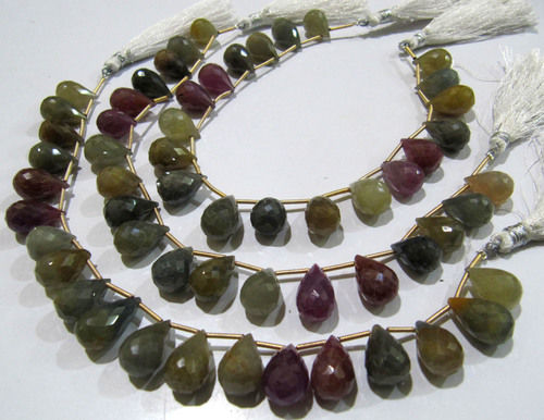 Natural Multi Sapphire Tear Drop Briolette Faceted Size 8x12mm To 9x14mm Strand 8 Inches