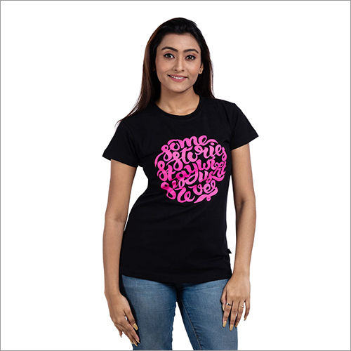 Ladies Cotton Half Sleeve Graphic T Shirt