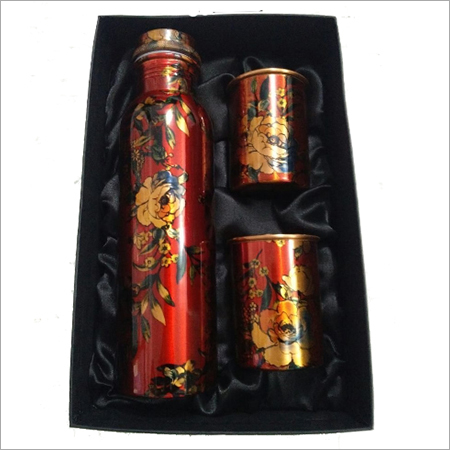 Printed Copper Bottle with Glass Set