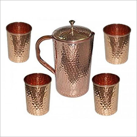 Metal Copper Jug With Glass Set