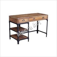 Wood Writing Desk - Rustic Wood with Iron Accents, Optimal for Small Spaces and Long Working Hours