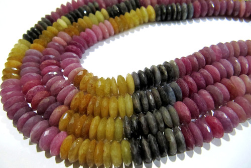 Natural Multi Sapphire German Cut Rondelle Faceted Shape Beads