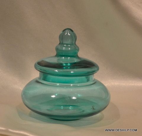 Sky Blue Colorful Glass Jar With Glass Lid Color Finish