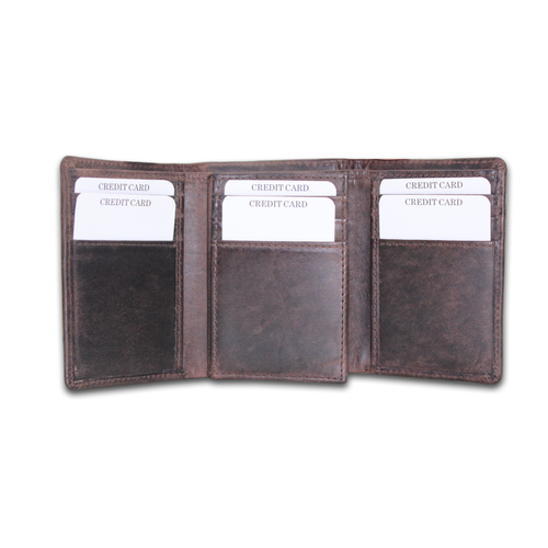 Men RFID Genuine Leather Tri-Fold Wallet