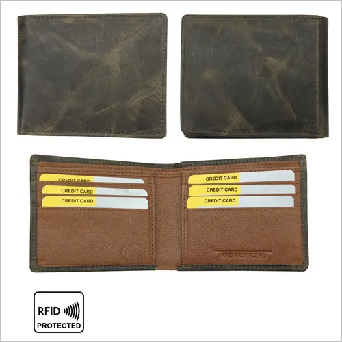 Men Genuine Leather RFID Bi-Fold Wallet