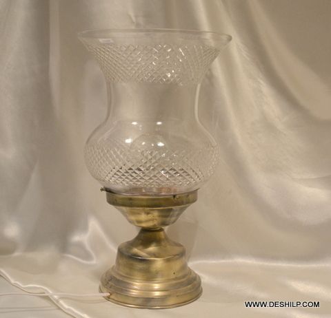 Transparent Cutting Glass Flower  Vase With Metal Fitting