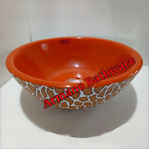 Modern Wash Basin Bowl - Ceramic 14x14x5 Inches Orange, Round Glossy Finish, Stylish Durable Lightweight Countertop