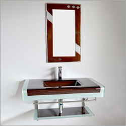 Bathroom Vanity Set - Glass, Metal, 75x45x80 cm, Undermount Sink, Faucet Included, Tempered Glass Shelf, Mirror 50x70 cm, Elegant Modern Design