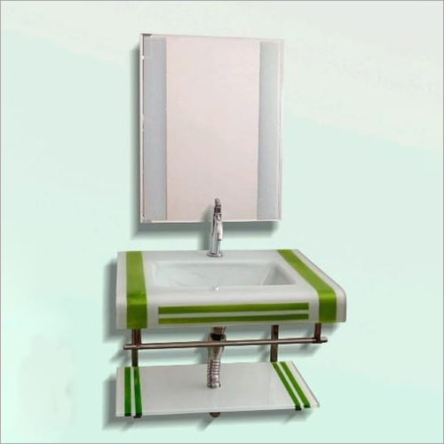 Digital Printed Glass Wash Basin Sink - Glass & Metal, 24x18x8 Inches, White | Stylish Design, Wall Mounted, Glossy Finish