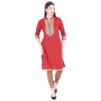 Women Indian Red with Black border cotton long tunic tops Kurtis Kurta 6076 UK